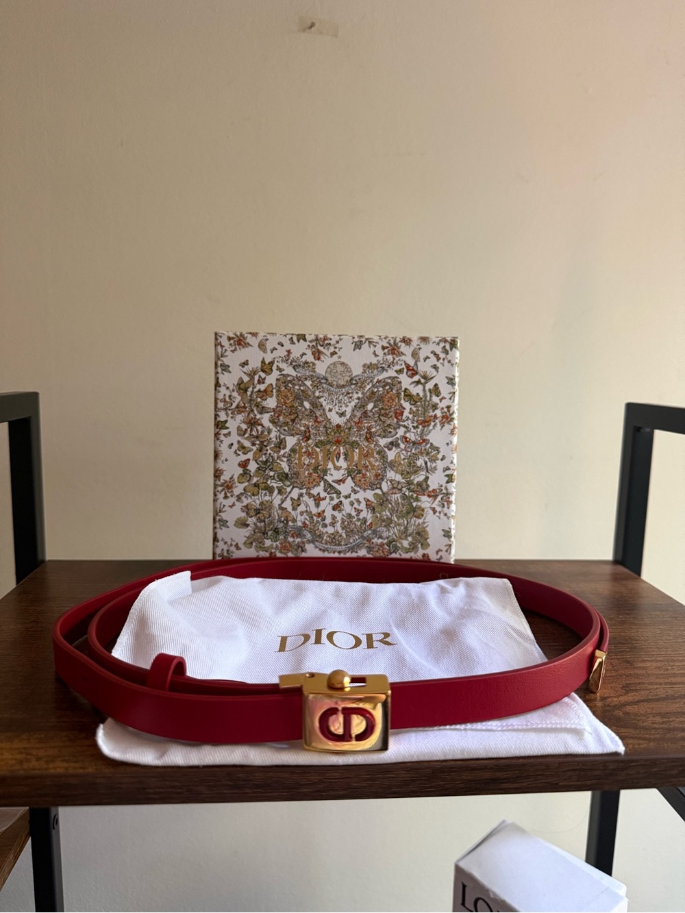 Dior Red Leather Belt with Gold CD Buckle